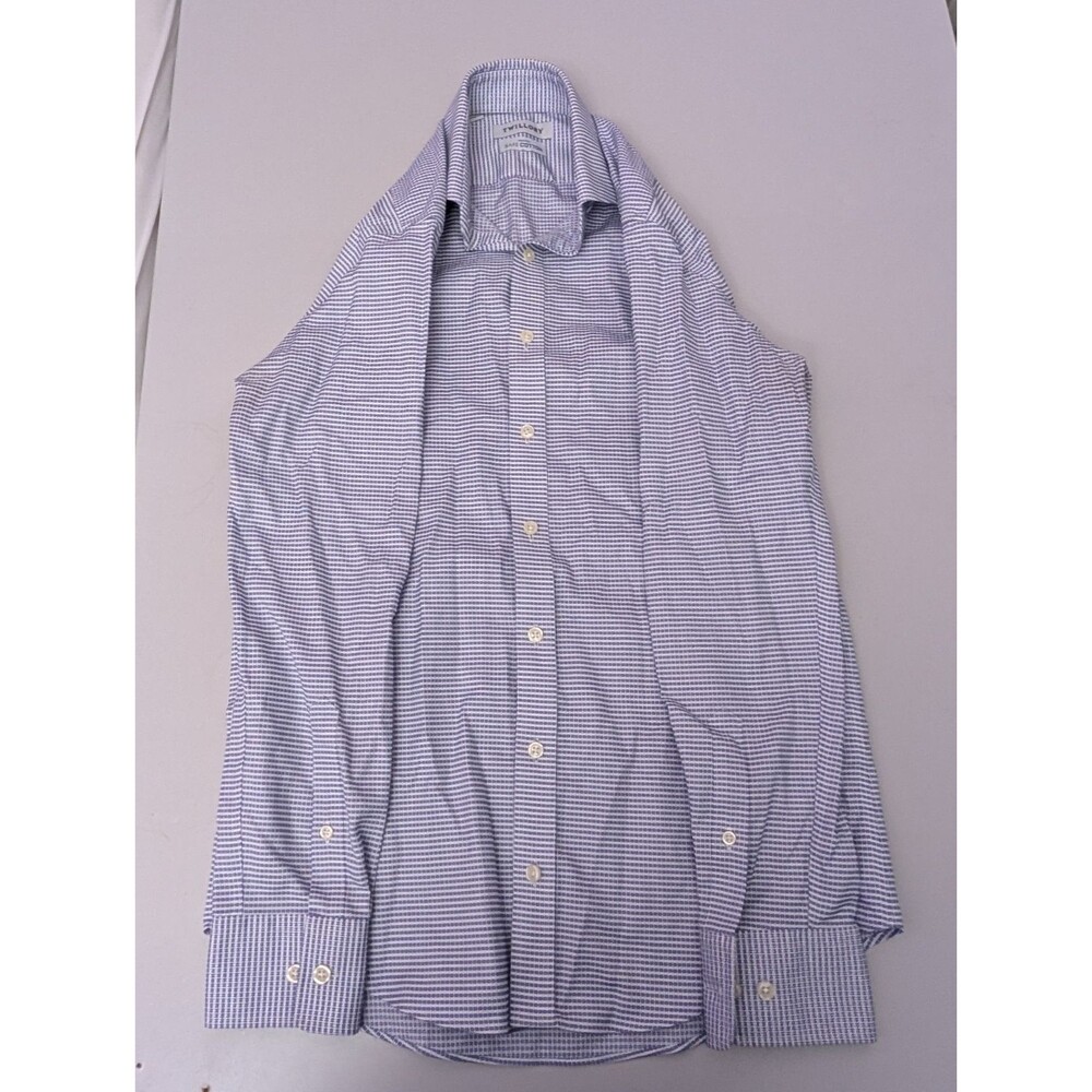 Twillory Safe Cotton Dress Shirt 15 32/33 Tailored Fit Purple Micro Check Non Ir